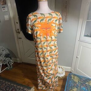 NWT FARM Rio Orange & Green Maxi Dress with a Beautiful Sun Detail
